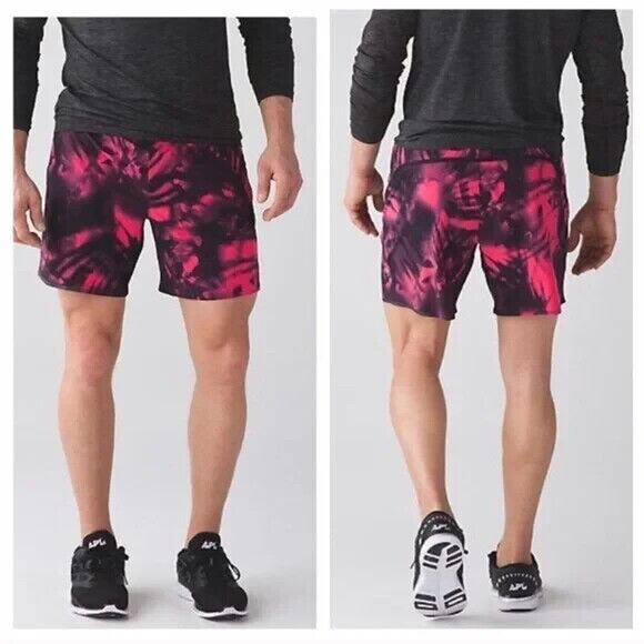 Lululemon Men's Lined Shorts Tie Dye Pink Black Zipper Pocket 7" Inseam Medium - Picture 3 of 14